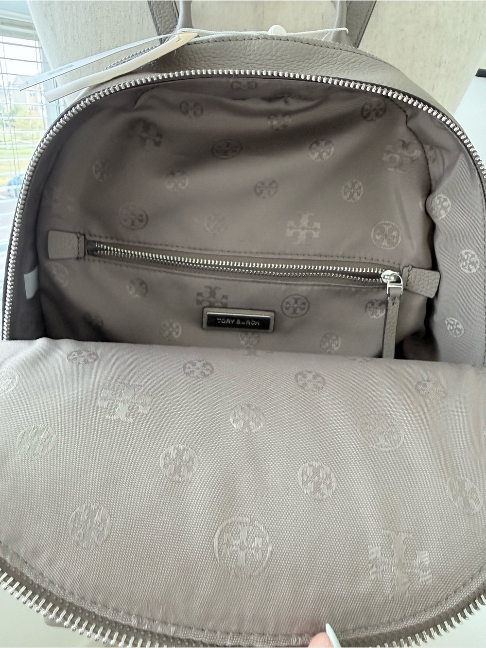 Tory Burch Slate Gray Pebbled Leather Backpack - Picture 3 of 10